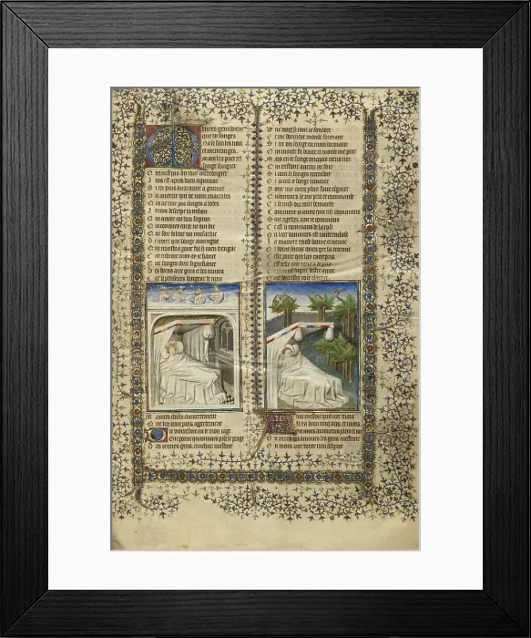 Framed Print : Scipio Lying in Bed Dreaming; Guillaume de Lorris Lying in Bed Dreaming, about 1405. Creators: Unknown, Guillaume de Lorris Framed Print : Scipio Lying in Bed Dreaming; Guillaume de Lorris Lying in Bed Dreaming, about 1405. Creators: Unknown, Guillaume de Lorris