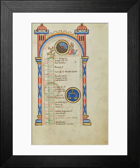 Framed Print : Domitian (?); Zodiacal Sign of Libra; Stammheim Missal, probably 1170s. Creator: Unknown Framed Print : Domitian (?); Zodiacal Sign of Libra; Stammheim Missal, probably 1170s. Creator: Unknown
