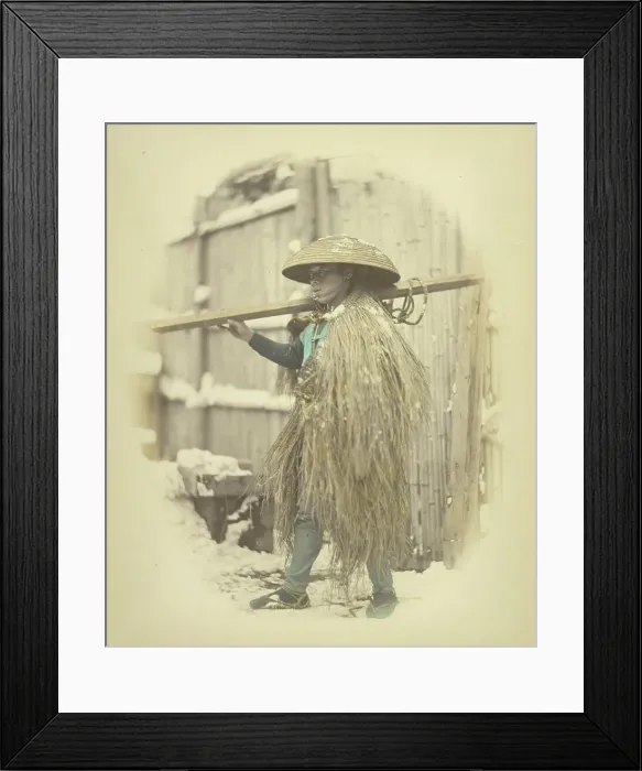 Framed Print : Laborer in Grass Cape, about 1868. Creator: Felice Beato Framed Print : Laborer in Grass Cape, about 1868. Creator: Felice Beato