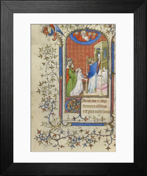 Framed Print : A Priest Celebrating Mass among Worshippers; Book of Hours, about 1410. Creator: Unknown Framed Print : A Priest Celebrating Mass among Worshippers; Book of Hours, about 1410. Creator: Unknown
