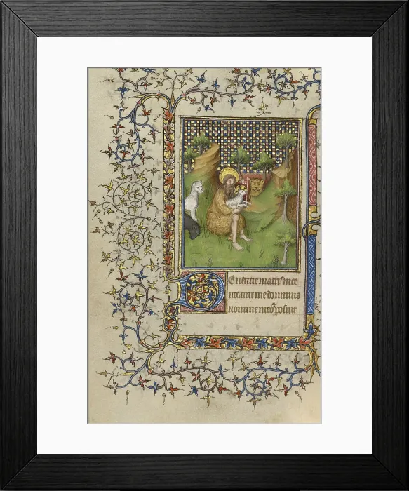 Framed Print : Saint John the Baptist in the Wilderness; Book of Hours, about 1410. Creator: Unknown Framed Print : Saint John the Baptist in the Wilderness; Book of Hours, about 1410. Creator: Unknown