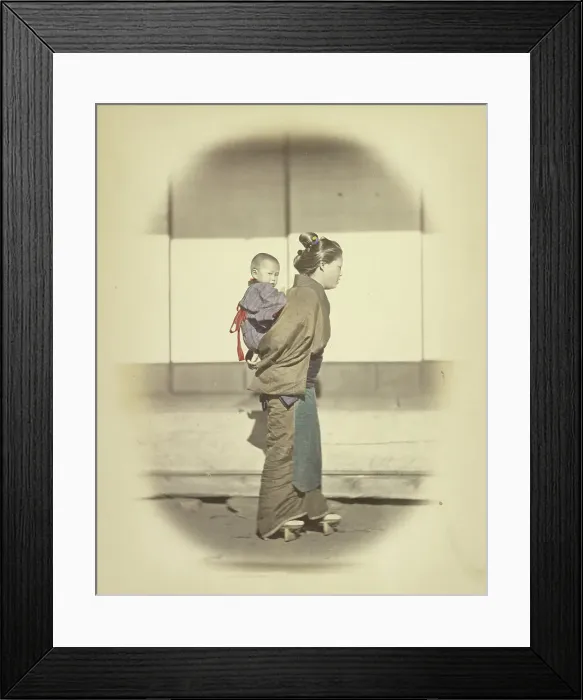 Framed Print : Mother with Child in Bunting, about 1868. Creator: Felice Beato Framed Print : Mother with Child in Bunting, about 1868. Creator: Felice Beato