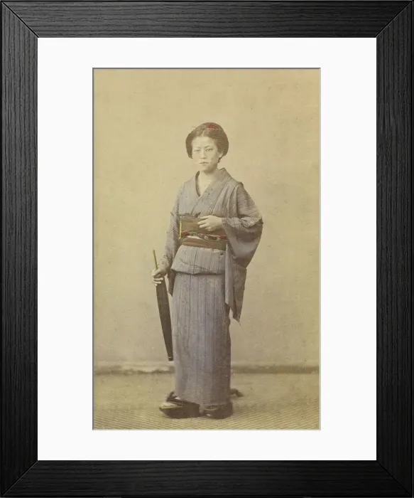 Framed Print : Woman with closed parasol, about 1868. Creator: Felice Beato Framed Print : Woman with closed parasol, about 1868. Creator: Felice Beato