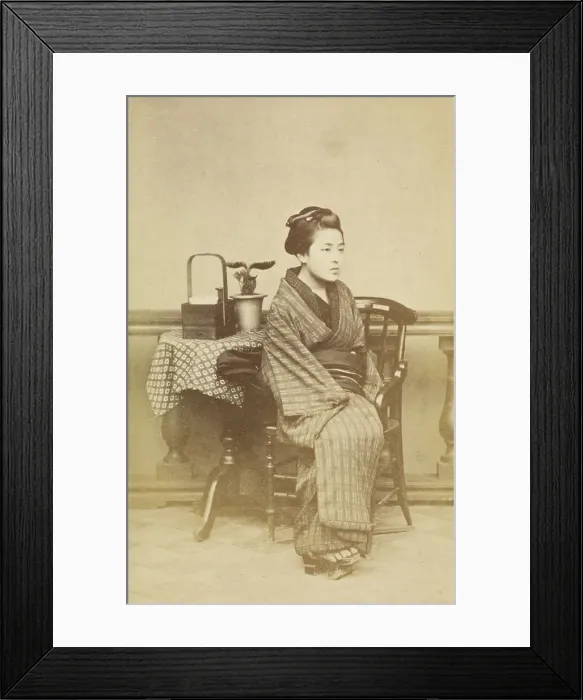 Framed Print : Woman sitting by table, about 1868. Creator: Felice Beato Framed Print : Woman sitting by table, about 1868. Creator: Felice Beato
