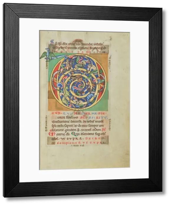 Framed Print : Inhabited Initial D; Stammheim Missal, probably 1170s. Creator: Unknown Framed Print : Inhabited Initial D; Stammheim Missal, probably 1170s. Creator: Unknown