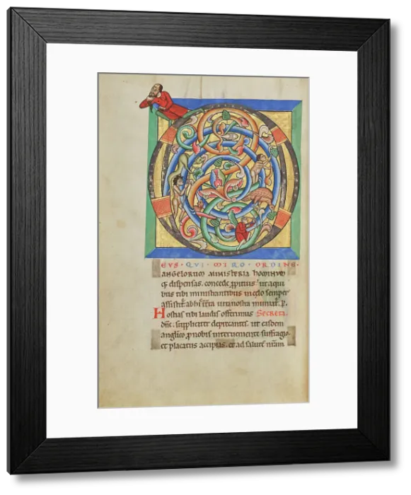 Framed Print : Inhabited Initial D; Stammheim Missal, probably 1170s. Creator: Unknown Framed Print : Inhabited Initial D; Stammheim Missal, probably 1170s. Creator: Unknown