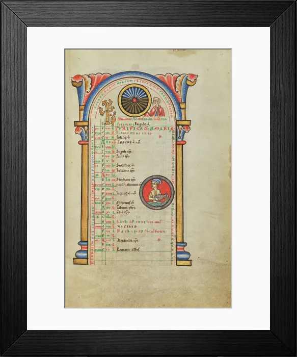 Framed Print : Numa Pompilius; Zodiacal Sign of Aquarius; Stammheim Missal, probably 1170s. Creator: Unknown Framed Print : Numa Pompilius; Zodiacal Sign of Aquarius; Stammheim Missal, probably 1170s. Creator: Unknown