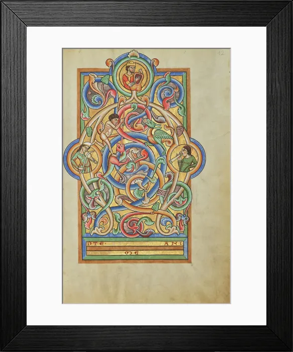 Framed Print : Initial A: David and Companion Musicians; Stammheim Missal, probably 1170s. Creator: Unknown Framed Print : Initial A: David and Companion Musicians; Stammheim Missal, probably 1170s. Creator: Unknown