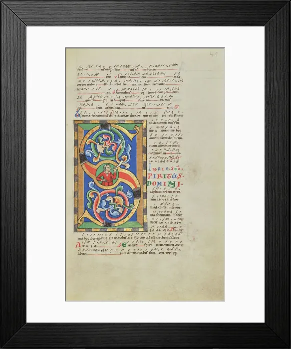 Framed Print : Inhabited Initial S; Stammheim Missal, probably 1170s. Creator: Unknown Framed Print : Inhabited Initial S; Stammheim Missal, probably 1170s. Creator: Unknown