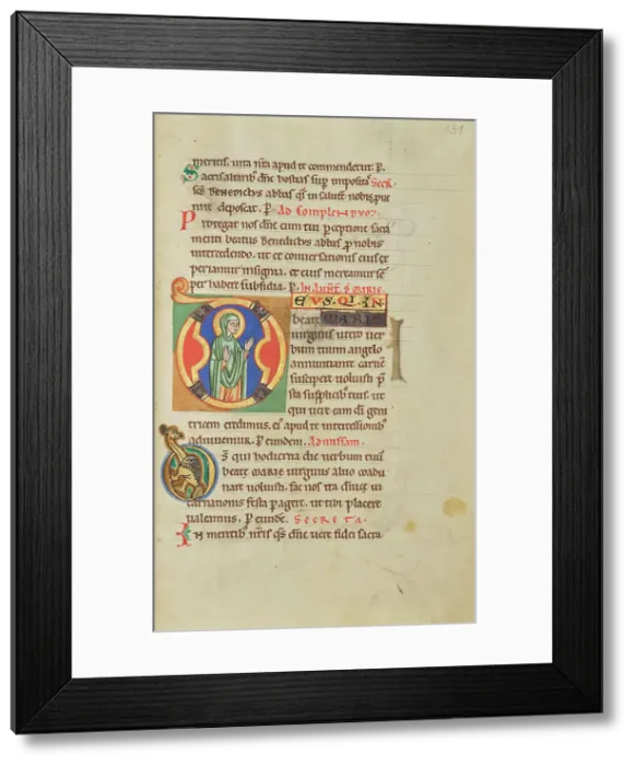 Framed Print : Initial D: The Virgin; Stammheim Missal, probably 1170s. Creator: Unknown Framed Print : Initial D: The Virgin; Stammheim Missal, probably 1170s. Creator: Unknown