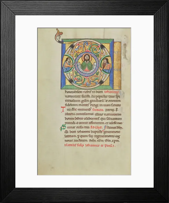 Framed Print : Initial D: John the Baptist; Stammheim Missal, probably 1170s. Creator: Unknown Framed Print : Initial D: John the Baptist; Stammheim Missal, probably 1170s. Creator: Unknown
