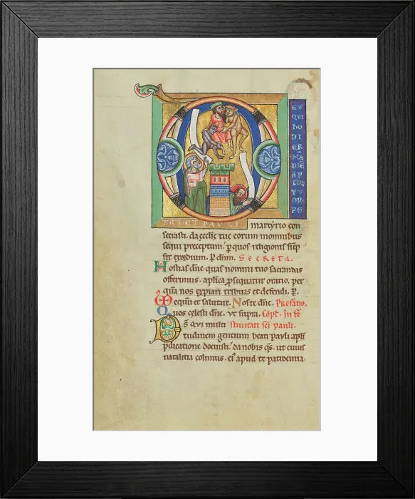 Framed Print : Initial D: The Fall of Simon Magus; Stammheim Missal, probably 1170s. Creator: Unknown Framed Print : Initial D: The Fall of Simon Magus; Stammheim Missal, probably 1170s. Creator: Unknown