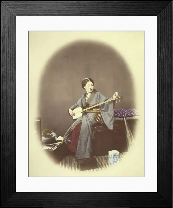 Framed Print : Girl Playing the Samisen, 1866-1867. Creator: Felice Beato Framed Print : Girl Playing the Samisen, 1866-1867. Creator: Felice Beato