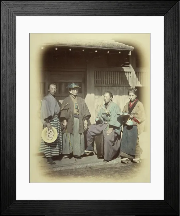 Framed Print : Japanese Escort Officers in Front of a Teahouse, about 1868. Creator: Felice Beato Framed Print : Japanese Escort Officers in Front of a Teahouse, about 1868. Creator: Felice Beato
