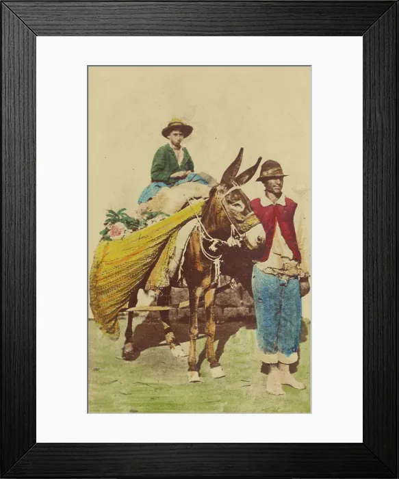 Framed Print : Two Italian peasants, one riding a donkey, about 1870. Creator: Giorgio Conrad Framed Print : Two Italian peasants, one riding a donkey, about 1870. Creator: Giorgio Conrad