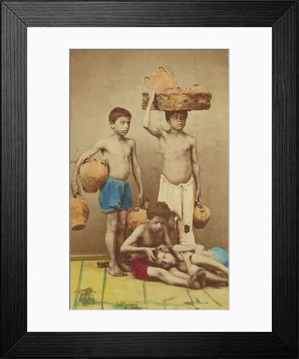 Framed Print : Four unidentified boys: two standing with clay pots, two seated with one being checked... 1865-1870 Creator: Giorgio Conrad Framed Print : Four unidentified boys: two standing with clay pots, two seated with one being checked... 1865-1870 Creator: Giorgio Conrad