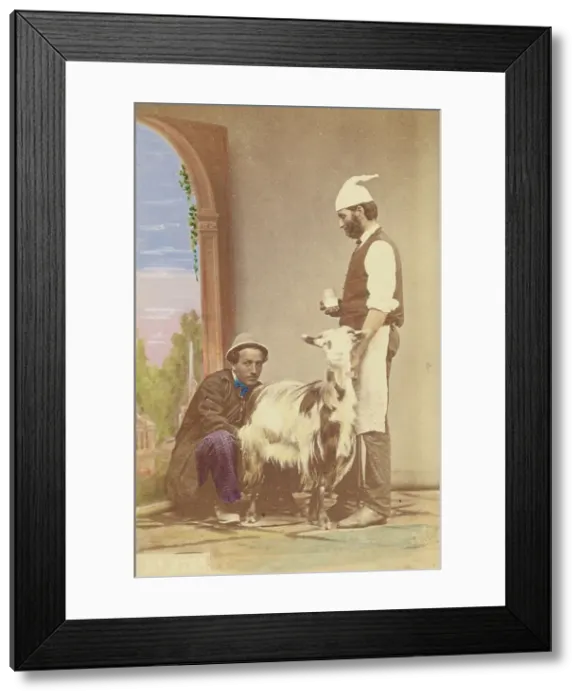 Framed Print : Two men and a goat, about 1865. Creator: Giorgio Sommer Framed Print : Two men and a goat, about 1865. Creator: Giorgio Sommer