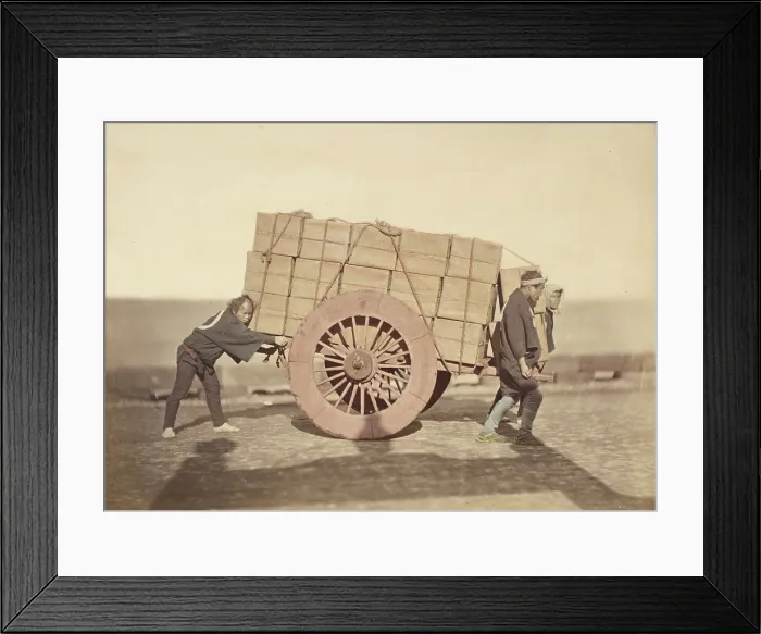 Framed Print : Men pushing a Wagon, about 1868. Creator: Felice Beato Framed Print : Men pushing a Wagon, about 1868. Creator: Felice Beato