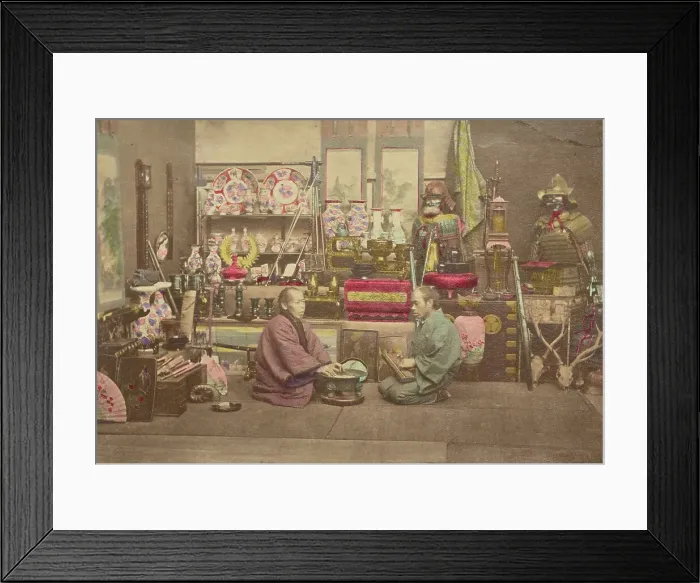 Framed Print : Two Japanese business men in their shop, 1868-1880. Creator: Felice Beato Framed Print : Two Japanese business men in their shop, 1868-1880. Creator: Felice Beato