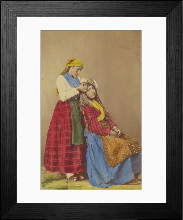 Framed Print : Older woman doing the hair of a younger woman. about 1870. Creator: Giorgio Conrad Framed Print : Older woman doing the hair of a younger woman. about 1870. Creator: Giorgio Conrad