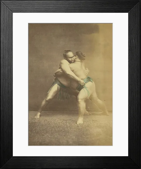 Framed Print : Two Japanese sumo westlers in gappling pose, 1868-1880. Creator: Felice Beato Framed Print : Two Japanese sumo westlers in gappling pose, 1868-1880. Creator: Felice Beato