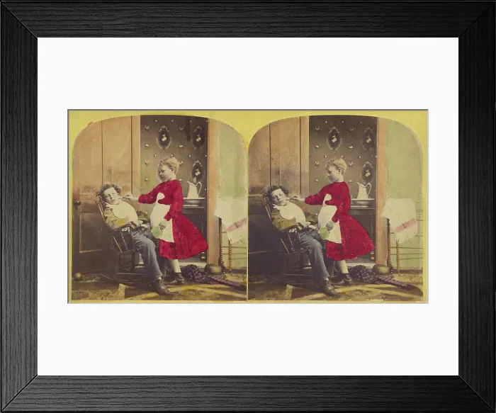 Framed Print : The first shave. about 1875. Creator: F. G. Weller
