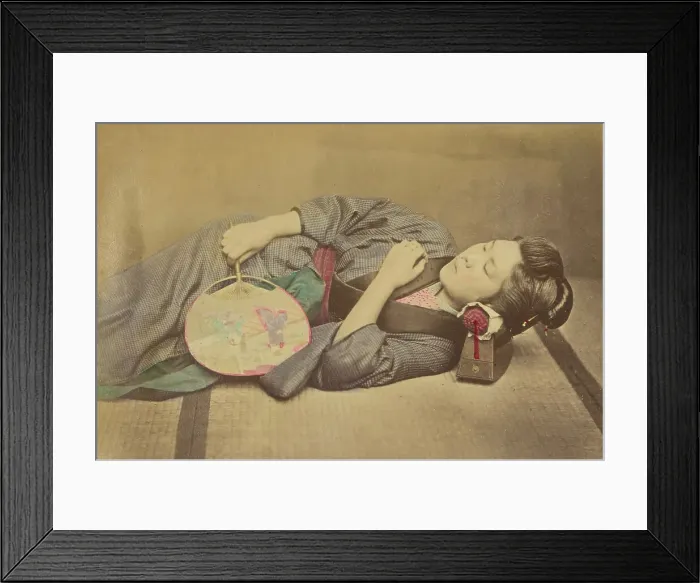 Framed Print : Sleeping Japanese woman holding a fan, 1868-1880. Creator: Felice Beato Framed Print : Sleeping Japanese woman holding a fan, 1868-1880. Creator: Felice Beato