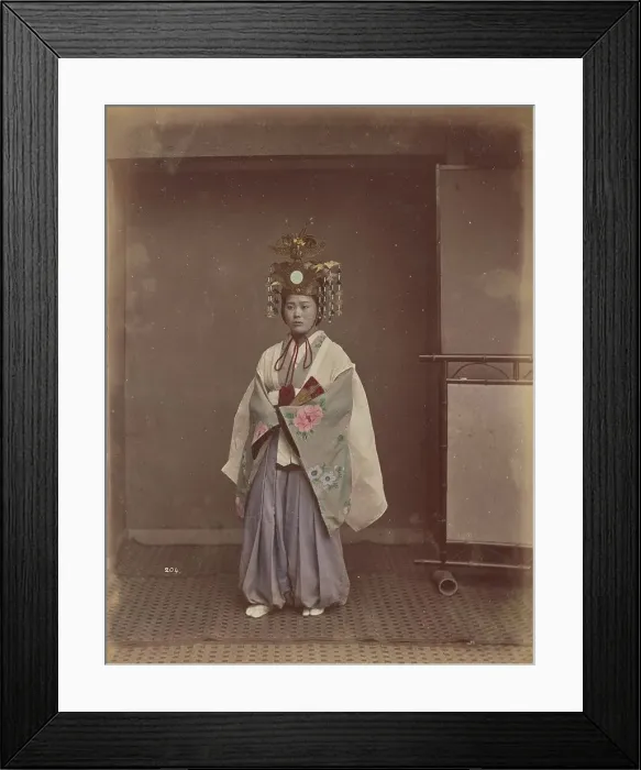 Framed Print : Woman in Headdress, 1870s-1890s. Creator: Kusakabe Kimbei Framed Print : Woman in Headdress, 1870s-1890s. Creator: Kusakabe Kimbei