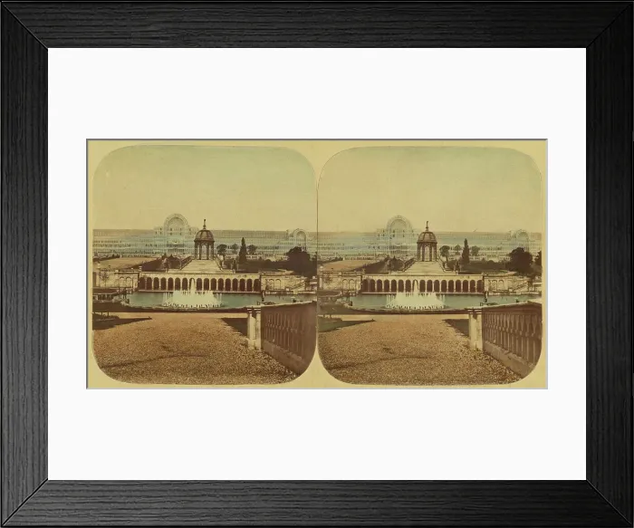 Framed Print : Crystal Palace - General View of The Palace, Cascades and Lower Fountains, 1850s. Creator: London Stereoscopic & Photographic Co Framed Print : Crystal Palace - General View of The Palace, Cascades and Lower Fountains, 1850s. Creator: London Stereoscopic & Photographic Co