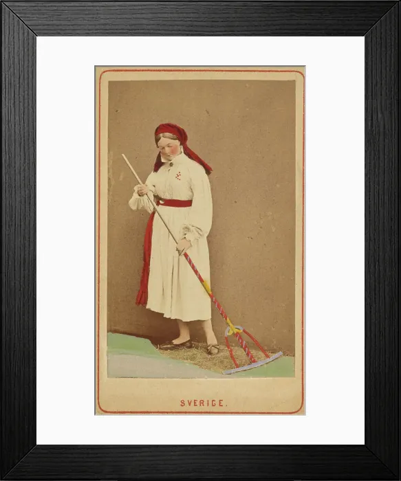 Framed Print : Sverige. woman raking hay, about 1867. Creator: W.A. Eurenius & P.L. Quist Framed Print : Sverige. woman raking hay, about 1867. Creator: W.A. Eurenius & P.L. Quist