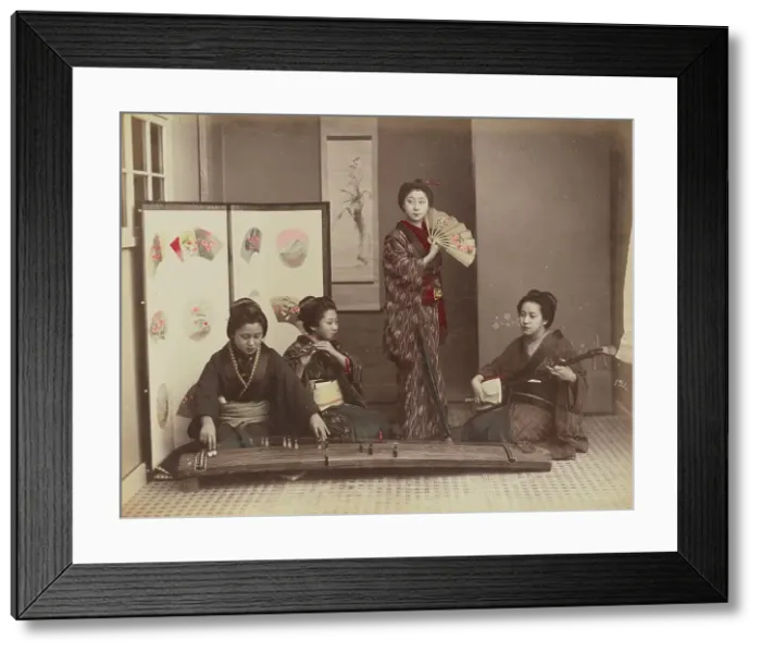 Framed Print : Playing with Music, 1870s-1890s. Creator: Kusakabe Kimbei Framed Print : Playing with Music, 1870s-1890s. Creator: Kusakabe Kimbei