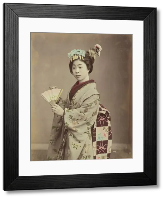 Framed Print : Young Woman with Fan, 1870s-1890s. Creator: Kusakabe Kimbei Framed Print : Young Woman with Fan, 1870s-1890s. Creator: Kusakabe Kimbei