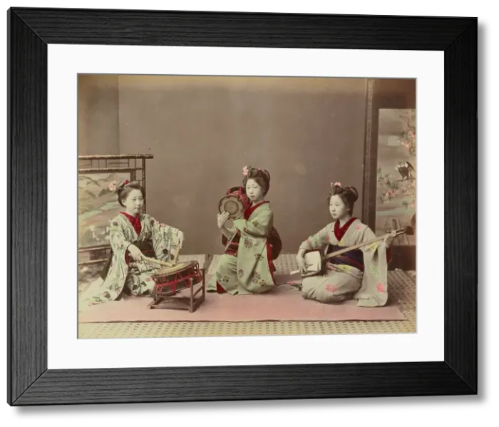 Framed Print : Girls Playing Samisen and Fluya, 1870s-1890s. Creator: Kusakabe Kimbei Framed Print : Girls Playing Samisen and Fluya, 1870s-1890s. Creator: Kusakabe Kimbei