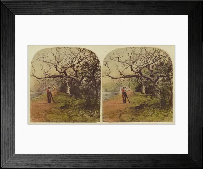 Framed Print : Man in hunting outfit with hat standing, holding shotgun, 1857-1859. Creator: William Morris Grundy Framed Print : Man in hunting outfit with hat standing, holding shotgun, 1857-1859. Creator: William Morris Grundy