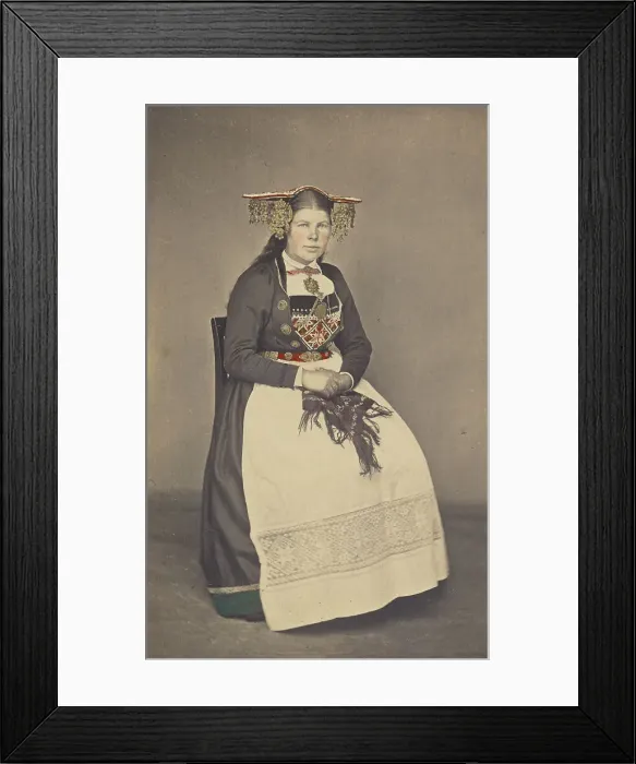 Framed Print : Brud fra Vos. woman in traditional Norwegian costume, July 1, 1870. Creator: Knud Knudsen Framed Print : Brud fra Vos. woman in traditional Norwegian costume, July 1, 1870. Creator: Knud Knudsen