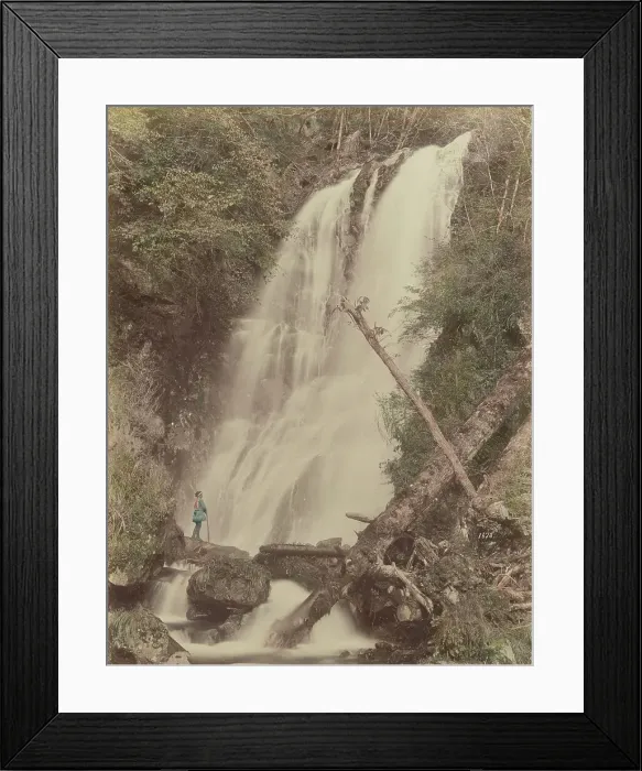 Framed Print : Gehino Taki (Waterfall) at Nikko, 1870s-1890s. Creator: Kusakabe Kimbei Framed Print : Gehino Taki (Waterfall) at Nikko, 1870s-1890s. Creator: Kusakabe Kimbei