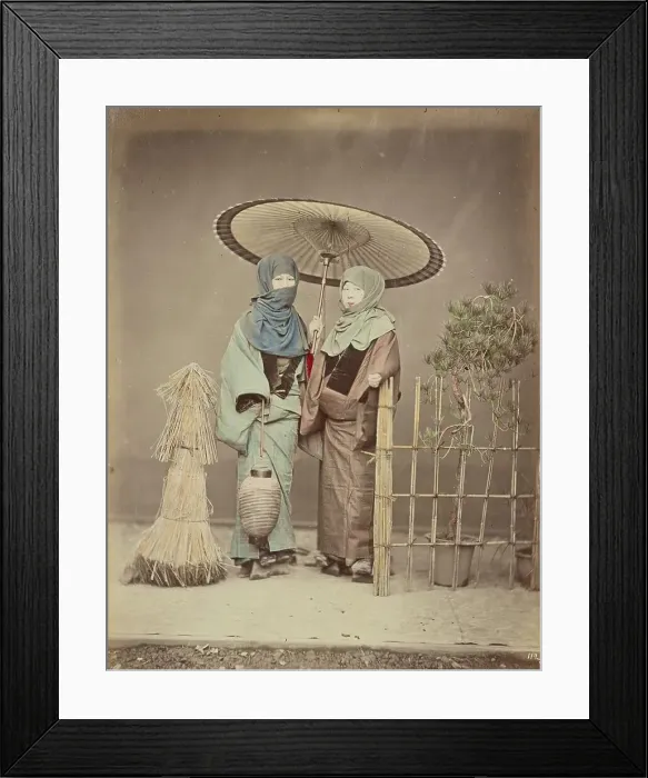 Framed Print : Girls Carrying Paper Lantern in Winter Evening, 1870s-1890s. Creator: Kusakabe Kimbei