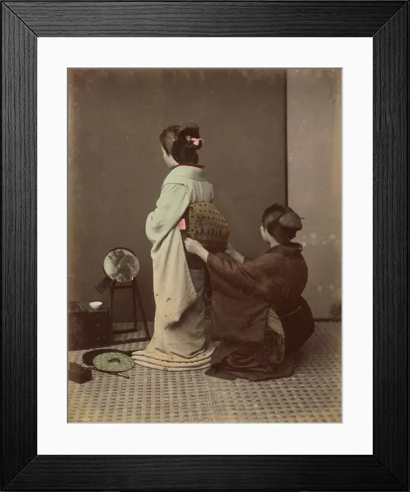 Framed Print : Dressing Obi, 1870s-1890s. Creator: Kusakabe Kimbei Framed Print : Dressing Obi, 1870s-1890s. Creator: Kusakabe Kimbei