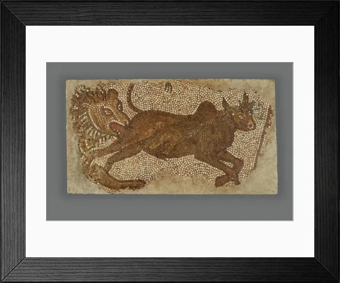 Framed Print : Mosaic of a Lion Chasing a Bull, 5th-6th century. Creator: Unknown Framed Print : Mosaic of a Lion Chasing a Bull, 5th-6th century. Creator: Unknown