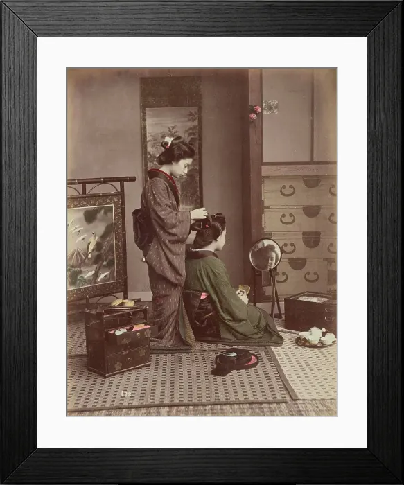 Framed Print : Hair Dressing, 1870s-1890s. Creator: Kusakabe Kimbei Framed Print : Hair Dressing, 1870s-1890s. Creator: Kusakabe Kimbei