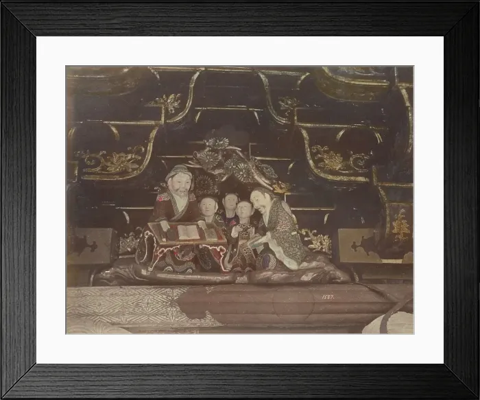 Framed Print : Carving Images, in the Top of the Great Gate, at Nikko, 1870s-1890s. Creator: Kusakabe Kimbei Framed Print : Carving Images, in the Top of the Great Gate, at Nikko, 1870s-1890s. Creator: Kusakabe Kimbei