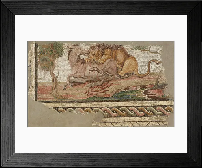 Framed Print : Mosaic of a Lion Attacking an Onager, A.D. 150-200. Creator: Unknown Framed Print : Mosaic of a Lion Attacking an Onager, A.D. 150-200. Creator: Unknown
