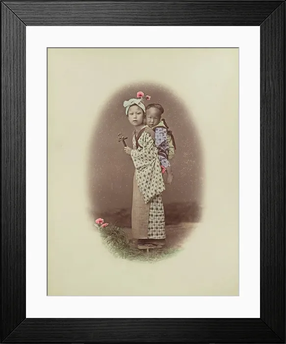 Framed Print : Carrying Baby, 1870s-1890s. Creator: Kusakabe Kimbei Framed Print : Carrying Baby, 1870s-1890s. Creator: Kusakabe Kimbei