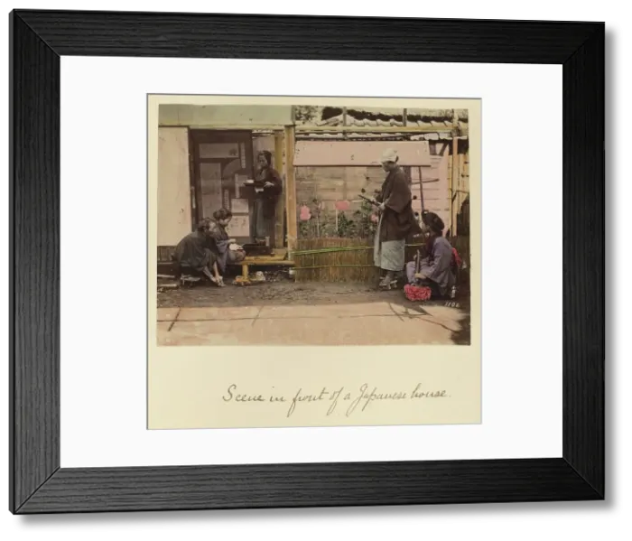 Framed Print : Scene in front of a Japanese house, about 1873-1883. Creator: Shinichi Suzuki I Framed Print : Scene in front of a Japanese house, about 1873-1883. Creator: Shinichi Suzuki I