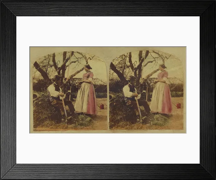 Framed Print : Man and woman in the garden, about 1865. Creator: London Stereoscopic & Photographic Co Framed Print : Man and woman in the garden, about 1865. Creator: London Stereoscopic & Photographic Co