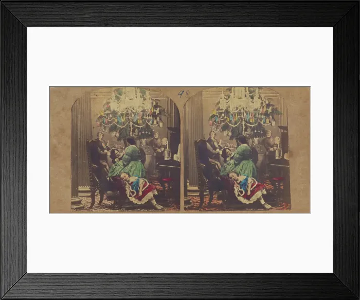 Framed Print : Child's Dream. Pantomime, Ball Room, Christmas Tree. By Phiz. 1855-1860. Creator: Hablot Knight Browne Framed Print : Child's Dream. Pantomime, Ball Room, Christmas Tree. By Phiz. 1855-1860. Creator: Hablot Knight Browne