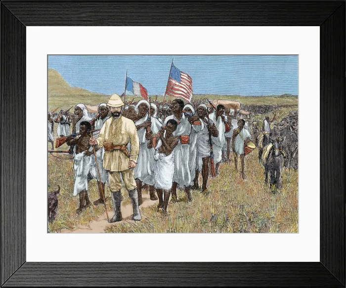 Framed Print : European-American expedition exploring the Unyoro area on the African continent, 1880. Creator: Unknown Framed Print : European-American expedition exploring the Unyoro area on the African continent, 1880. Creator: Unknown