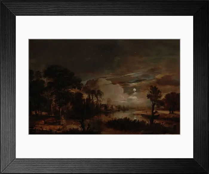 Framed Print : Moonlit Landscape with a View of the New Amstel River and Castle Kostverloren, 1647. Creator: Aert van der Neer Framed Print : Moonlit Landscape with a View of the New Amstel River and Castle Kostverloren, 1647. Creator: Aert van der Neer