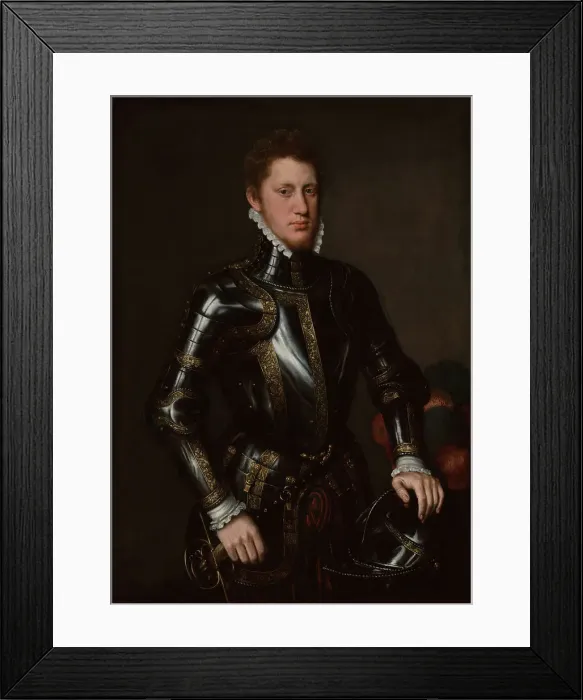 Framed Print : Portrait of a Man in Armor, 1558. Creator: Circle of Antonis Mor van Dashorst Framed Print : Portrait of a Man in Armor, 1558. Creator: Circle of Antonis Mor van Dashorst