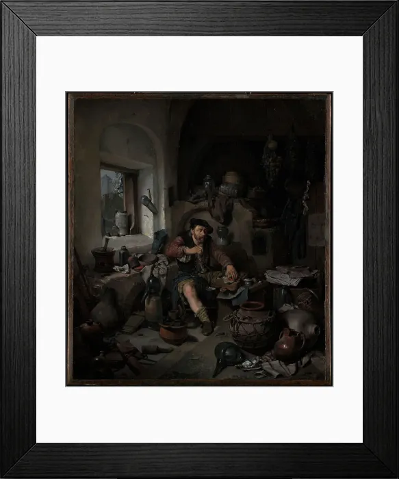 Framed Print : The Alchemist, 1663. Creator: Cornelis Bega